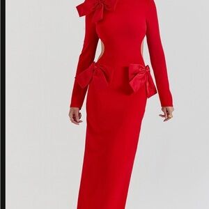 Satin Bow Detail Long Sleeve Dress